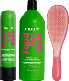 Matrix Food For Soft șampon 1000ml + balsam 300ml + perie My-She Tangla Round Pink