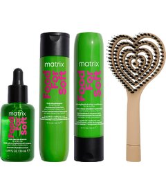 Matrix Food For Soft șampon 300ml + balsam 300ml + ser 50ml + perie My-She BlowHeart Beige
