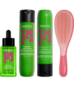 Matrix Food For Soft șampon 300ml + balsam 300ml + ser 30ml + perie My-She Tangla Round Pink