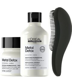 L'Oréal Professionnel Metal Detox șampon 300ml + mască 250ml + perie My-She Detangela MattBlack