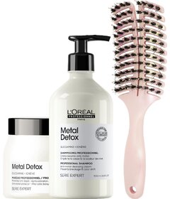 L'Oréal Professionnel Metal Detox șampon 500ml + mască 500ml + perie My-She Ventush ShinePink