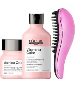 L'Oréal Professionnel Vitamino Color șampon 300ml + mască 250ml + perie My-She Detangela ShinePink