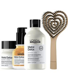 L'Oréal Professionnel Metal Detox șampon 300ml + mască 250ml + ulei 50ml + perie My-She BlowHeart
