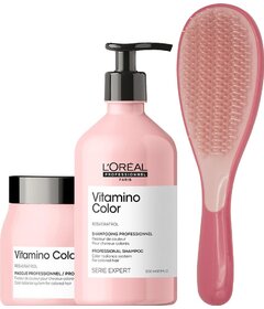 L'Oréal Professionnel Vitamino Color șampon 500ml + mască 500ml + perie My-She Tangla Round Pink