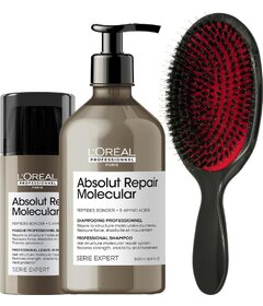 L'Oréal Professionnel Molecular șampon 500ml + mască fără clătire 100ml + perie My-She KnotOff Black