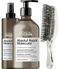 L'Oréal Professionnel Molecular șampon 500ml + tratament 190ml + perie My-She Élissure Silver