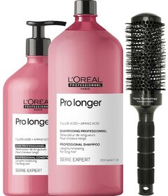 L'Oréal Professionnel Pro Longer șampon 1500ml + balsam 750ml + perie My-She TurboRound 45mm