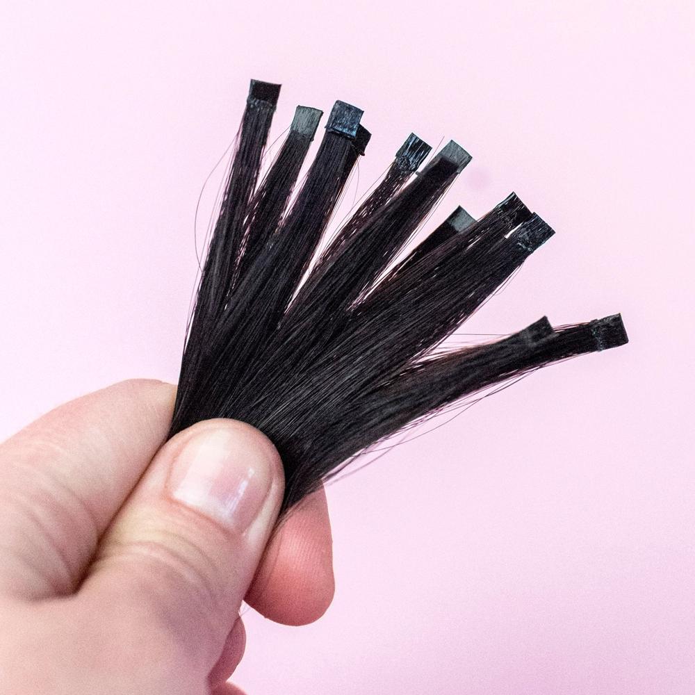 Șuvițe de păr negre cu benzi adezive pentru extensii de păr tip tape-in